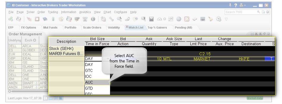 Auction Orders example